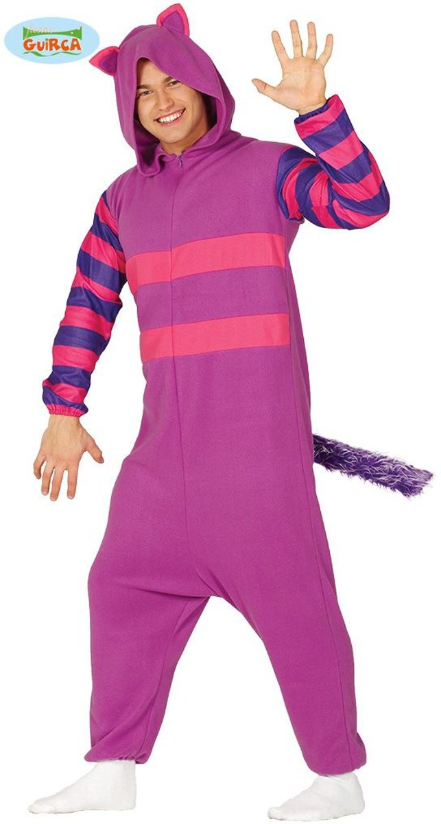 Alice In Wonderland Kostuum | Paarse Gestreepte Sprookjes Kat Kostuum | Maat 42-44 | Carnaval kostuum | Verkleedkleding